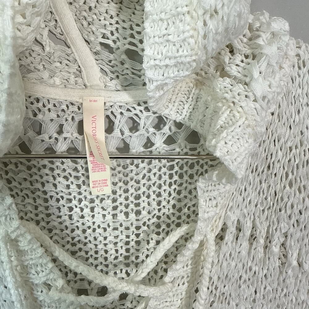Victoria’s Secret White Crochet Swim Cover Up Tunic Dress Boho L Longsleeves - Picture 3 of 5